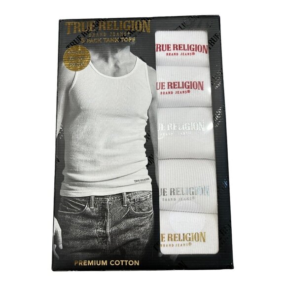 True Religion Other - TRUE RELIGION 5 Pack Tank Tops Cotton Logo Ribbed White Men's LARGE